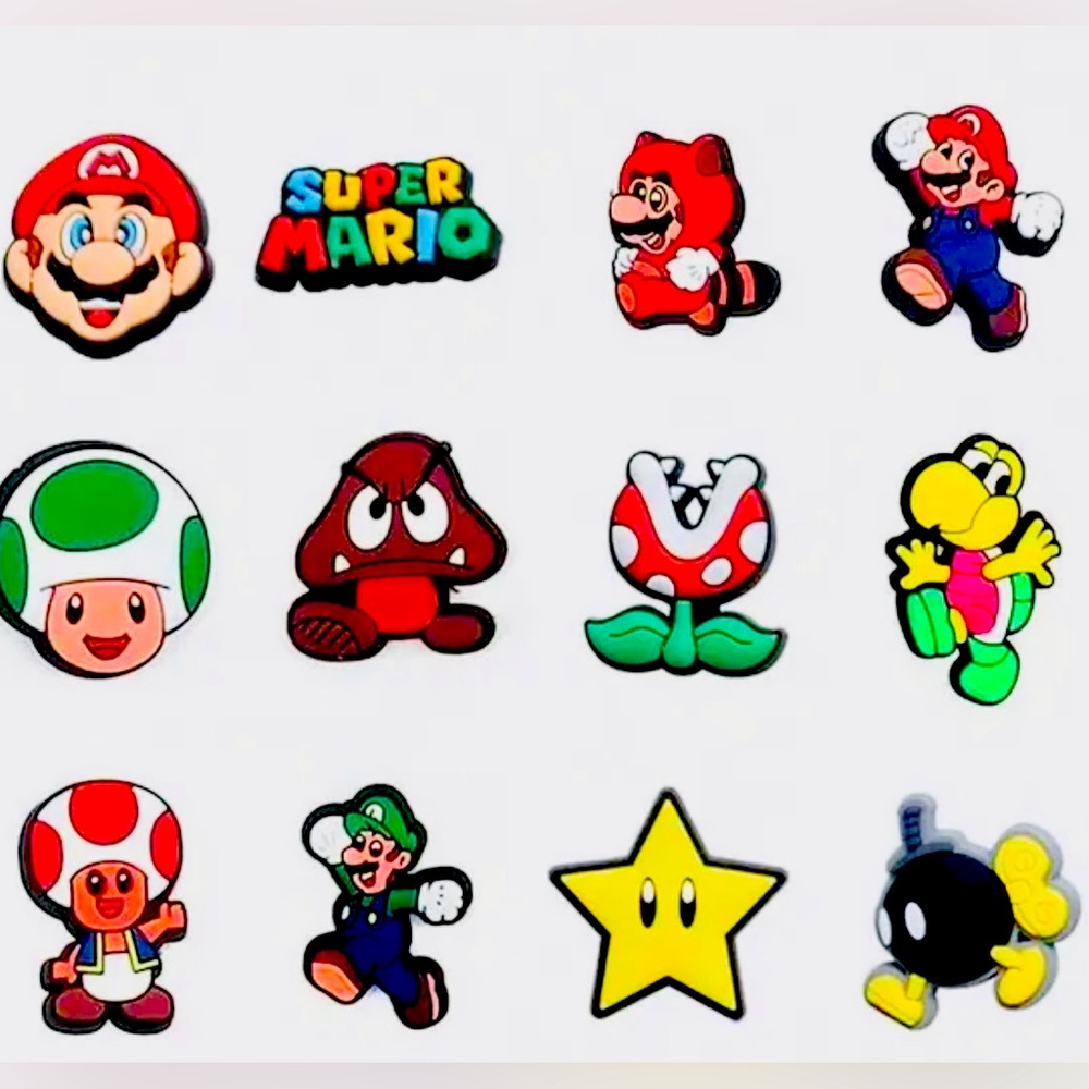 Nwt Mario Characters Shoe Charms for Clogs Bubble Slides Sandals,Shoe 12 Pcs